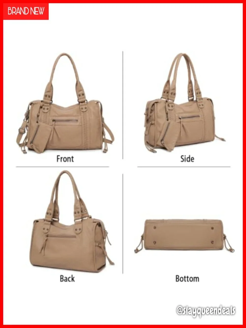 Vegan Leather Hobo Shoulder Bag Tote, Distressed Y2K, Fits 14